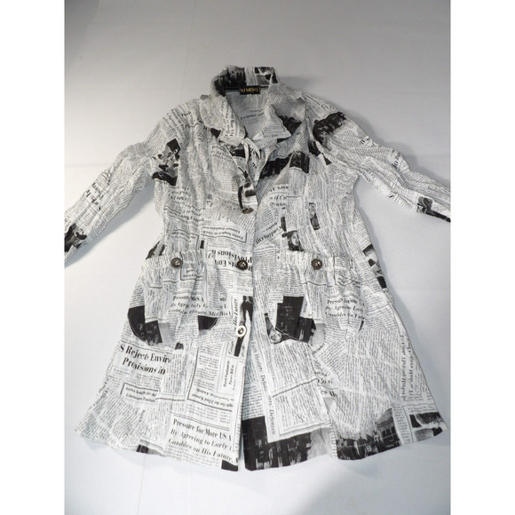 Ki Meng Top Cardigan Blouse Jacket Medium Newspaper Print Lagenlook Art to Wear - Picture 7 of 13